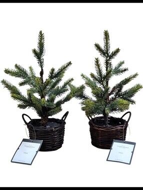 NWT Threshold 2018 12" Faux Pine Tree Dark Brown Basket Decor Set Of 2 NEW